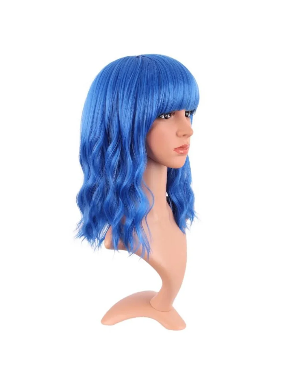 Women's Blue 14 Inch Fresh Bright Synthetic Ordinary Short Wavy Curly Wigs